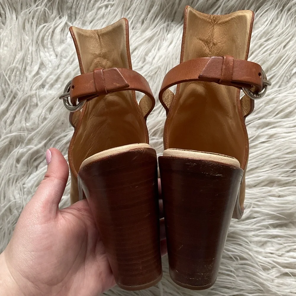 Rag & Bone Wyatt Camel Tan Nubuck Leather Slingback Heeled Sandals EUC Size 39